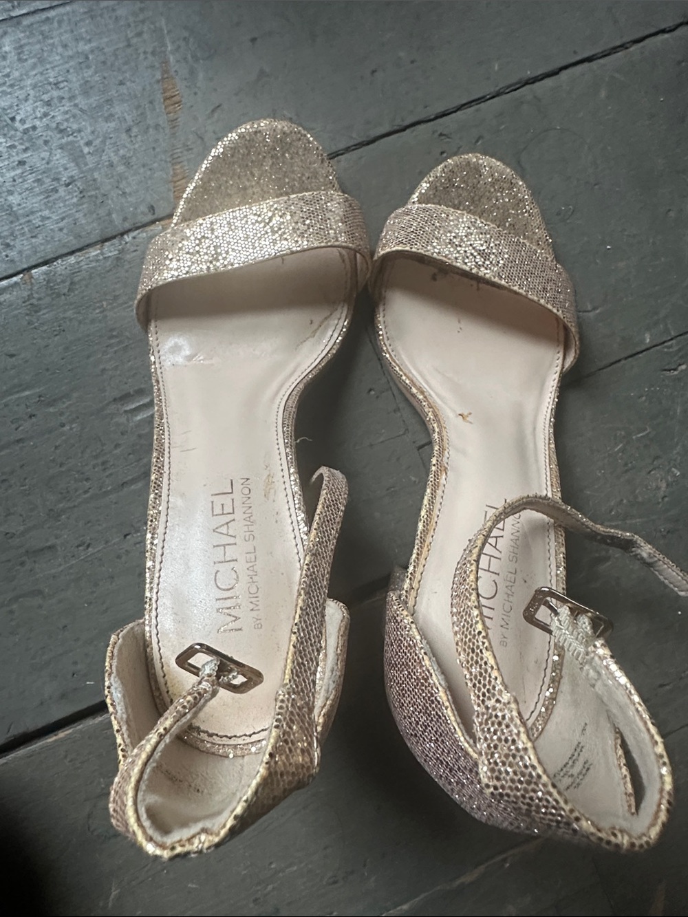 Michael Shannon Sparkling Gold Ankle-Strap Heels